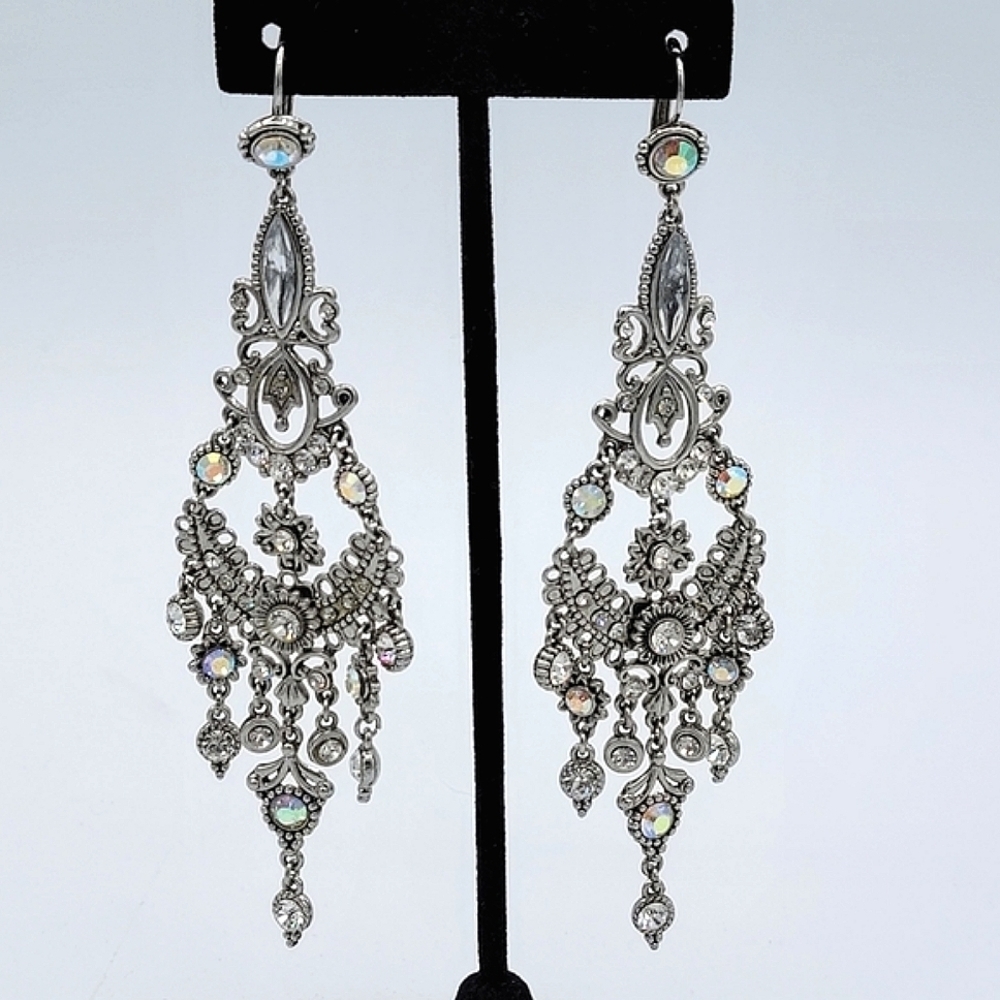 Statement Earrings Silvertone Crystal Chandelier Earrings #2058